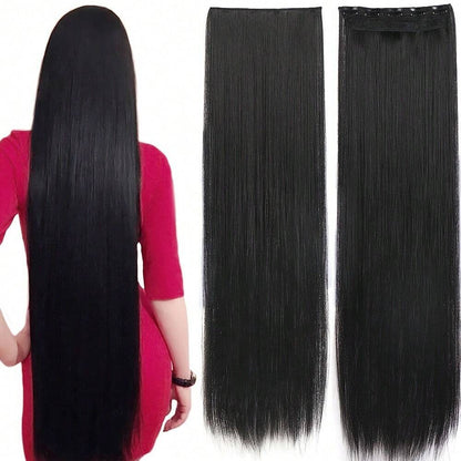 24 polegadas/32 polegadas/40 polegadas Cabelo Sintético Liso Comprido Aplique Tic-Tac Extensão de Cabelo Peça de Cabelo Natural Preta para Mulheres