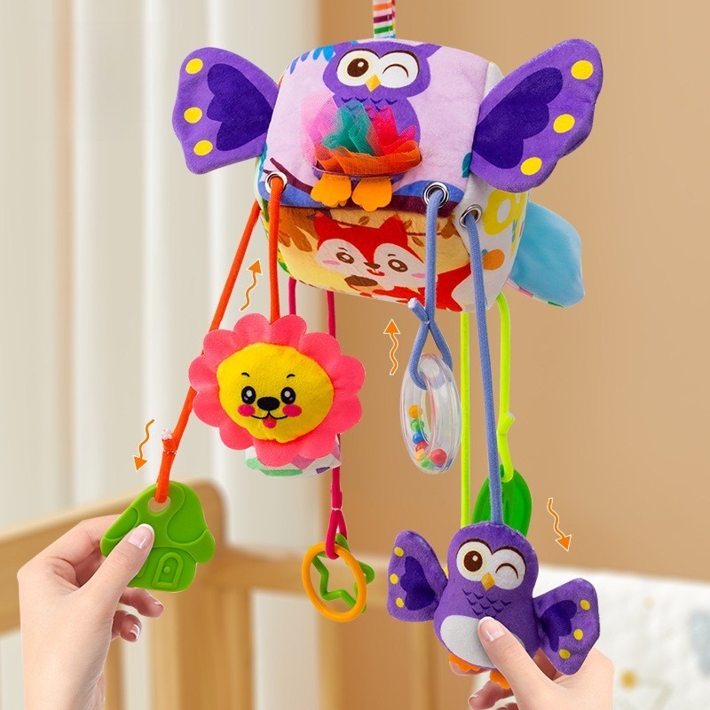 Brinquedos de Chocalho para Bebês Animais de Berço Carrinho de Bebê para Recém-Nascidos Brinquedos de Boneca de Pelúcia Educativos para Treinamento de Habilidades de Agarrar para Bebês de 0 a 12 Meses