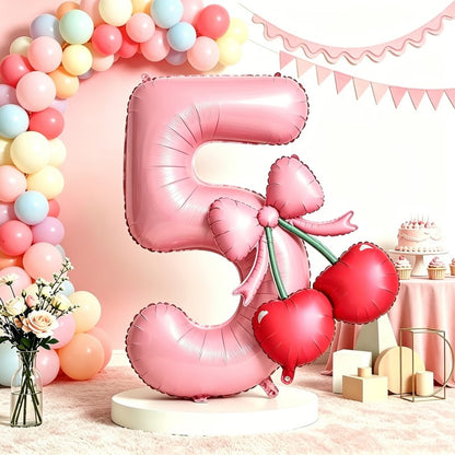 Cherry & Bow Balloon Kit Pink Number Balloons Birthday Wedding Anniversary Holiday Party Background Shooting Props