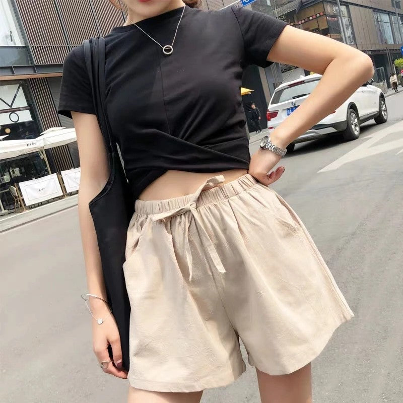 Summer Women Cotton Linen Shorts High Waist Shorts Short Pants Women Fashion Casual Sports Shorts Female S-3XL