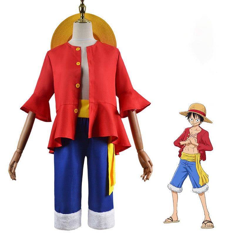 Anime Piece Pirate Luffy Cosplay Costumes Monkey D Sun God Two Years Later Cos Adult Kids Carnival Party Red Top Pants Suits Hat