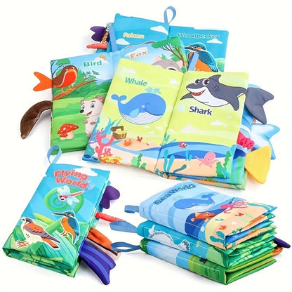Cloth Books Toys Sensory toys, cloth crepe soft books Baby Prone time toys, Stroller toys Ocean Forest Flying Animals