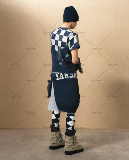 2025 Trendy Brand Streetwear Y2K Harajuku Retro Plaid Graphic Tops Men High Street Punk Casual Loose Oversized T-shirts Women