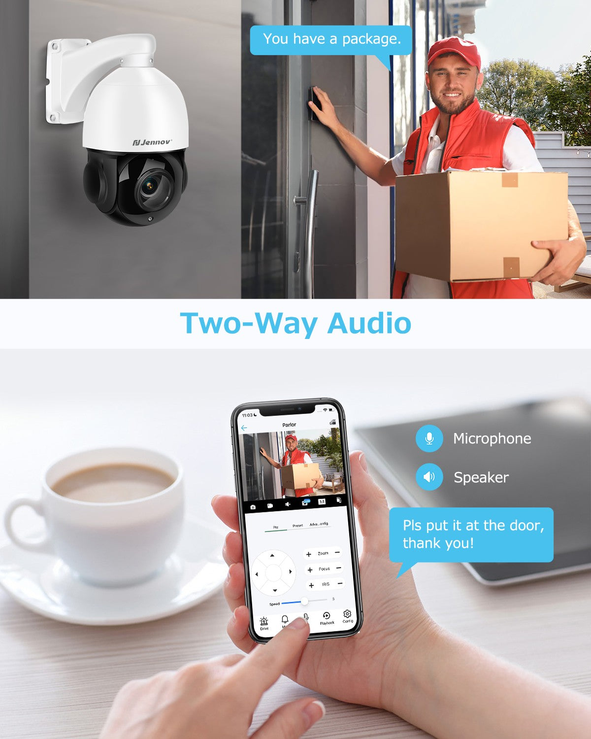 Câmera de Segurança Externa Jennov 360° 8MP PTZ POE IP 4K com Zoom Óptico de 30X e Visão Noturna IR CCTV