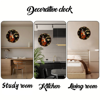 Rustic Violin Wooden Round Silent Hanging Wall Clock, Suitable For Living Room, Office, Study Room, Bedroom, Home Decoration