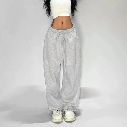 Casual Solid Sweatpants For Women High Waist Lace Up Loose Joggers Pant Classic Baggy Streetwear Female Sport Dance Trouser Y2K