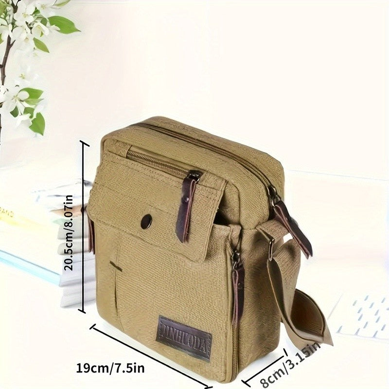 Unisex Canvas Crossbody Bag, Korean Style Outdoor Multi-Purpose Casual Shoulder Bag for Men, 1-Pack