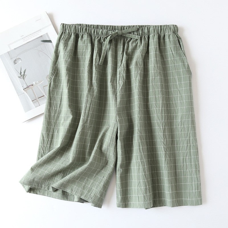 Plaid Design Sleepwear Men Pajama Shorts for Summer Thin Cotton Loose Double-layer Homewear Lounge Wear Checkered Pj Pants