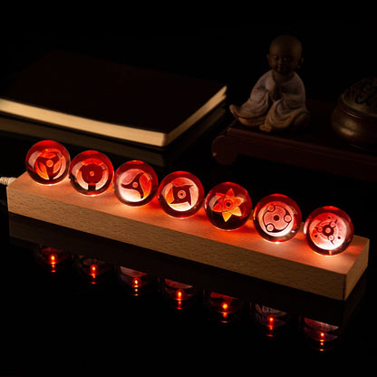 Bola De Cristal Anime Sharingan Com Base LED 7 Peças Luzes De Mesa Criativas Estatuetas Japonesas Fãs Ninjas Presente De Aniversário Modelo Colecionável