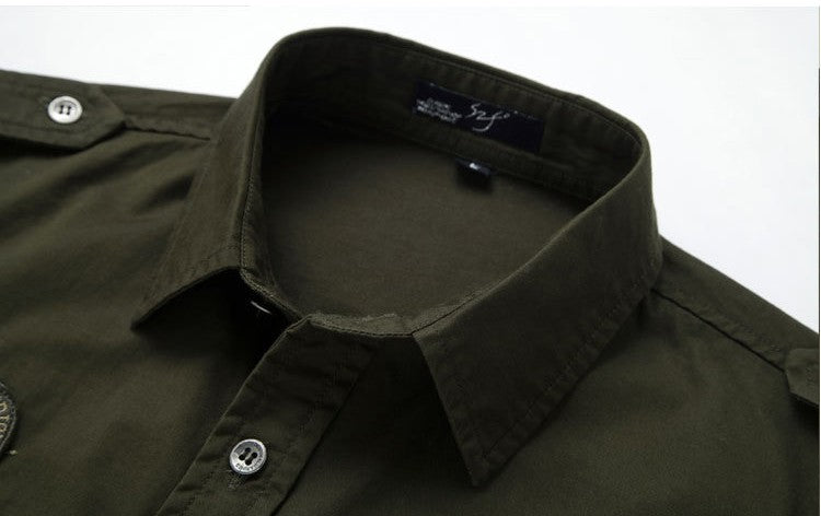 Men Cargo Shirts Summer Military Cotton Short Sleeve Shirts Retro Slim Fit With Pocket Epaulets Half Sleeve Shirts Drop Shipping