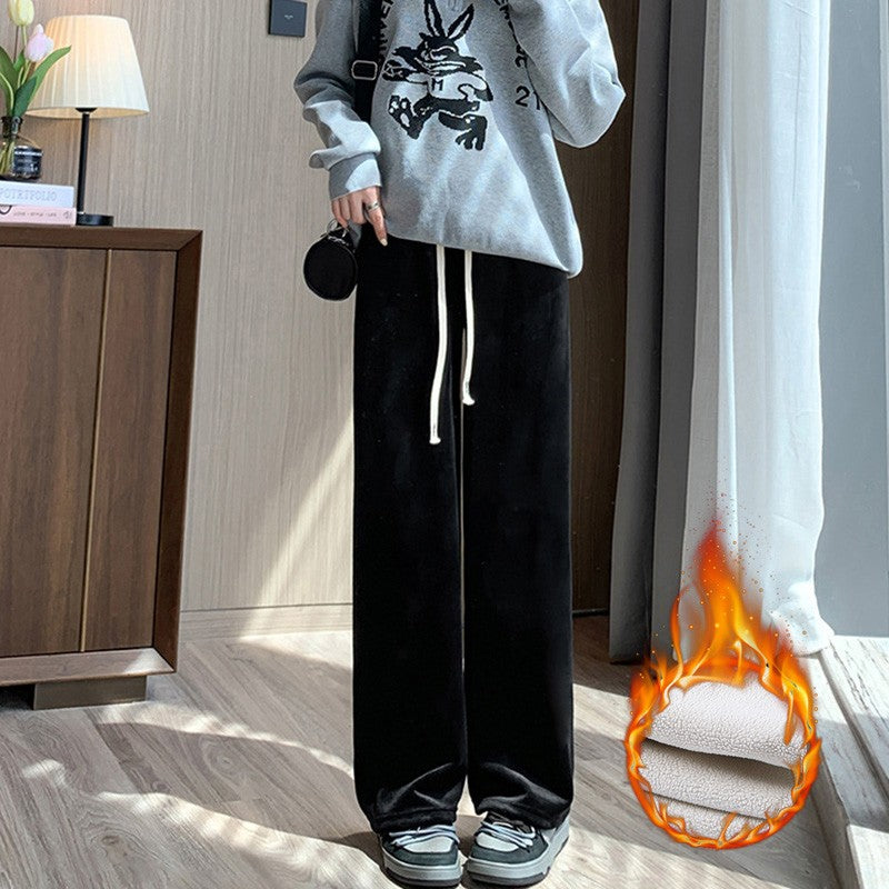 Solid Casual Thicken Women Corduroy Pants Lamb Fleece Padded Cashmere Warm Sweatpants Female Elastic Waist Soft Fur Trousers