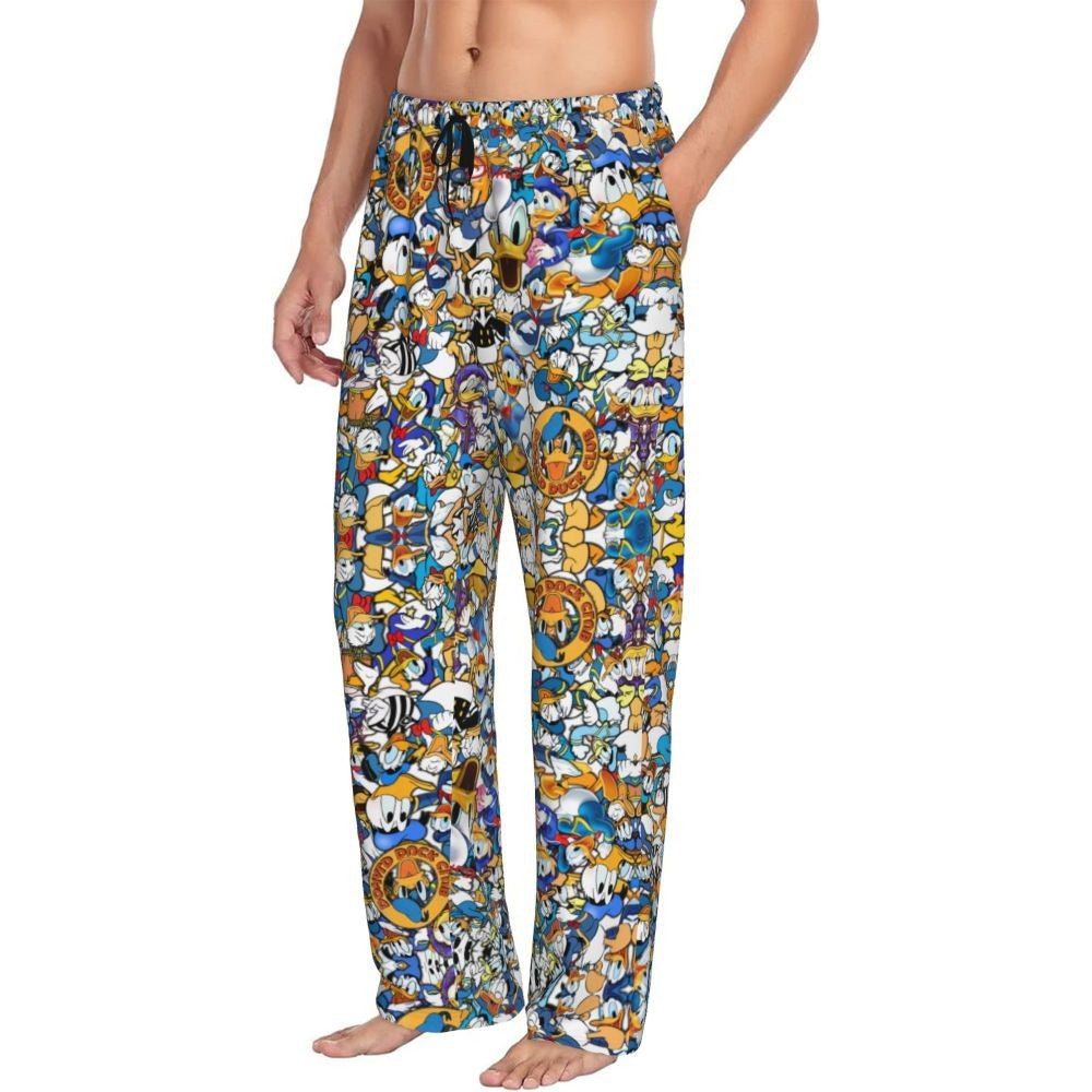 Custom Print Mickey Mouse Donald Duck Pajama Pants Men Sleep Sleepwear Bottoms with Pockets