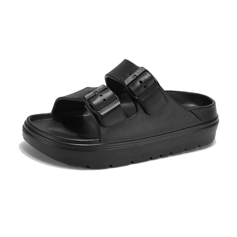 Kidmi New Summer Platform Women's Slippers Outdoor Double Buckle Embellished Sandals Non-slip Breathable Soft-soled Beach Shoes