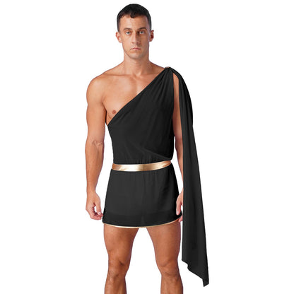 Greek God Costume White Men Mr Toga Cosplay Costumes One Shoulder with Slit Skirts Tunic Jumpsuit Nightclub Carnival Dress Up