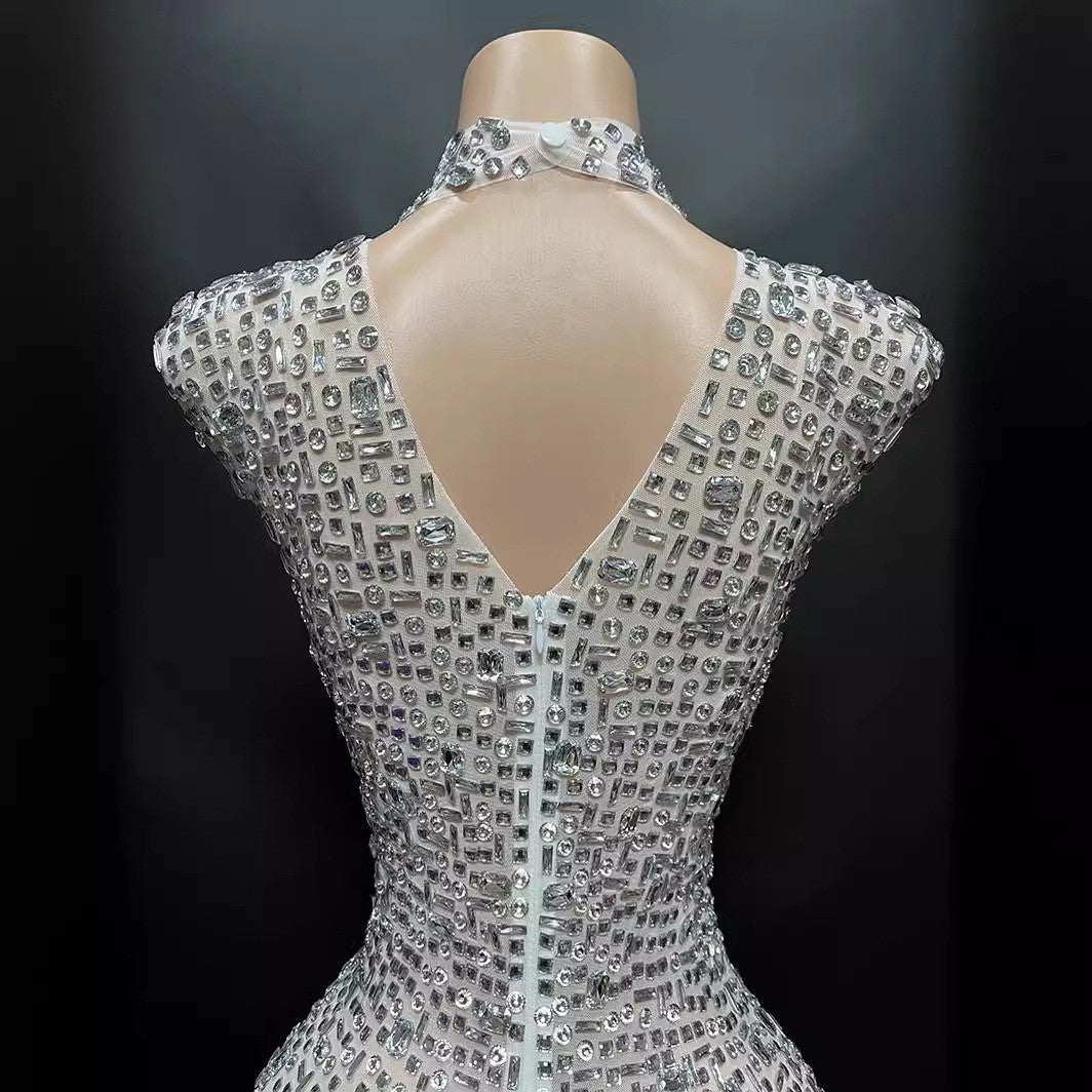 Sexy Full Drill Elastic Slim Fit Sleeveless Long Dress - Hip Wrap, For Host Stage Catwalk & Engagement Evening High-Slit Dresses