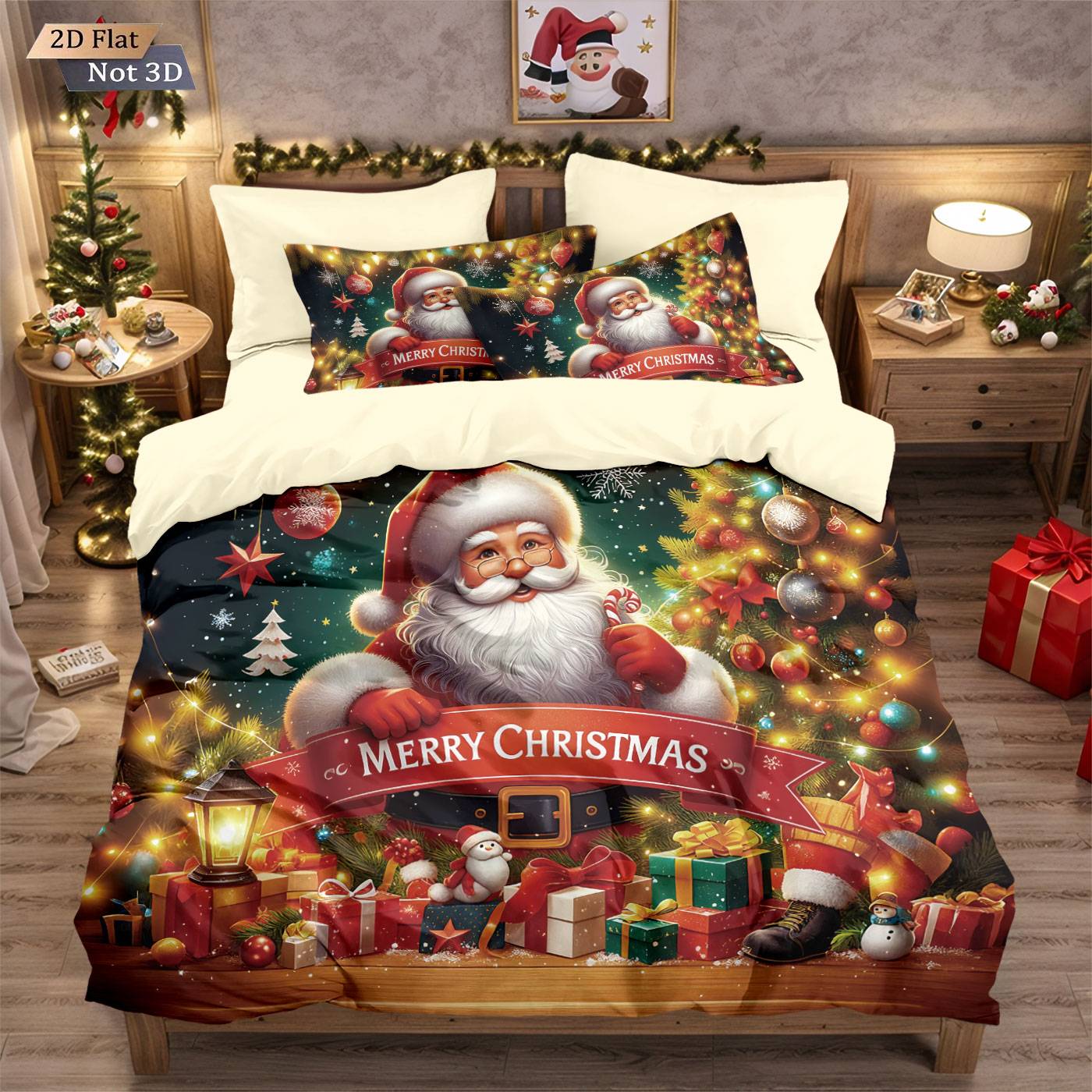 3pcs Merry Christmas Santa Claus print coreless bedding set multiple size bedrooms bedding holiday decorations, machine washable