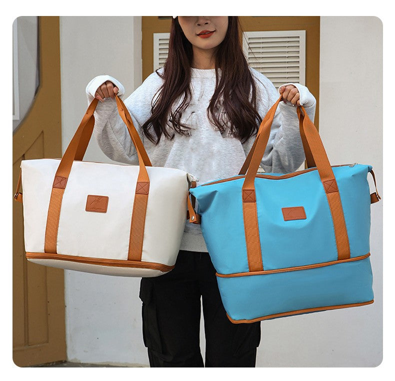 2Pc Multifunctional Travel Duffel Women Weekend Tote Bag Expandable Luggage Handbag Trip Carry On Pack Sports Gym Crossbody Bags