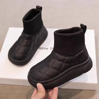 Children's Snow Boots 2-18 Years Old Khaki Padded Thickened Boys Girls Cotton Shoes Winter Black Soft Non-slip Kids Sock Boots