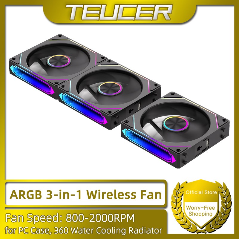 TEUCER DL-2 ARGB PC Fan 3-in-1 Case Fan Compatible with 240 360 Water Cooling Radiator Wireless Cooling Fan Kit