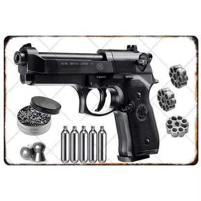 GUNHERO Pistol Metal Wall Signs - Bold Military Style - Perfect Decor for Man Caves, Homes, Bars & Garden Spaces