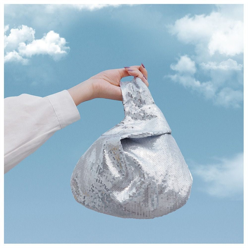 Ladies Trendy Fashion Reversible Sequin Evening Clutch Purse Women Girls Small Glitter Wrist Knot Bag