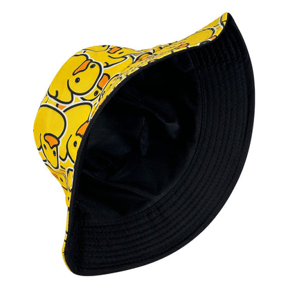 Fashionable Full-Print Duck Casual Bucket Hat, Cartoon Print Pattern Hat, Reversible Foldable Lightweight Design Flat-Top Hat, Unisex Casual Sun Hat, Suitable for Beach Vacations and Outdoor Leisure Activities