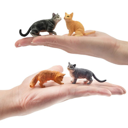 Toymany 8Pcs Grey & Orange Cat Figures, Simulation Pet Animal Model Toys for Kids Children Gift Set, Mini Collectible