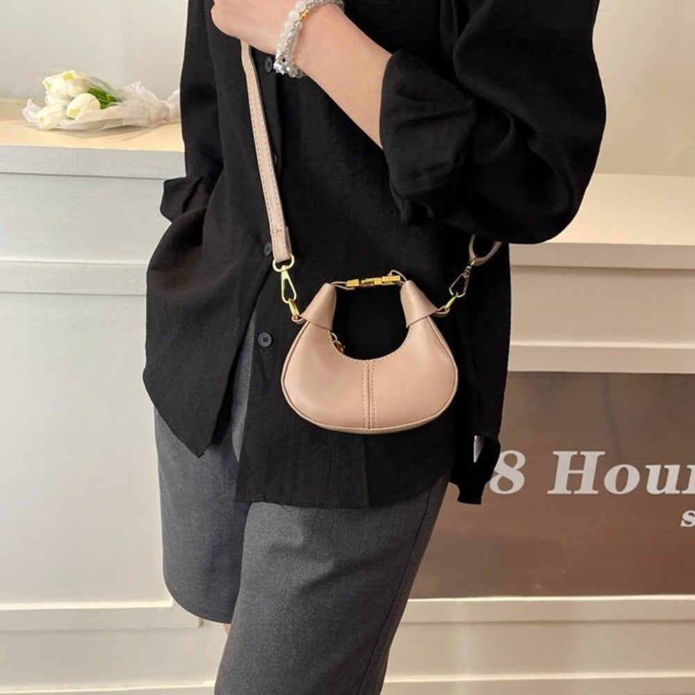 Simple Y2K Pu Leather Handbag Solid Color Minimalist Style Crossbody Bag Coin Purses Half-moon Crescent Bag Ladies