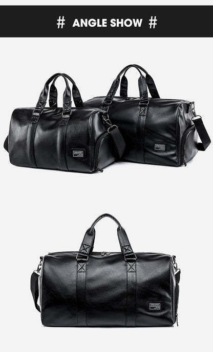 Large Capacity Travel Bag PU Travel Handbag Men Carry On Luggage Duffle Bags Soft Casual Black Big Weekend Bags Travelling Tote