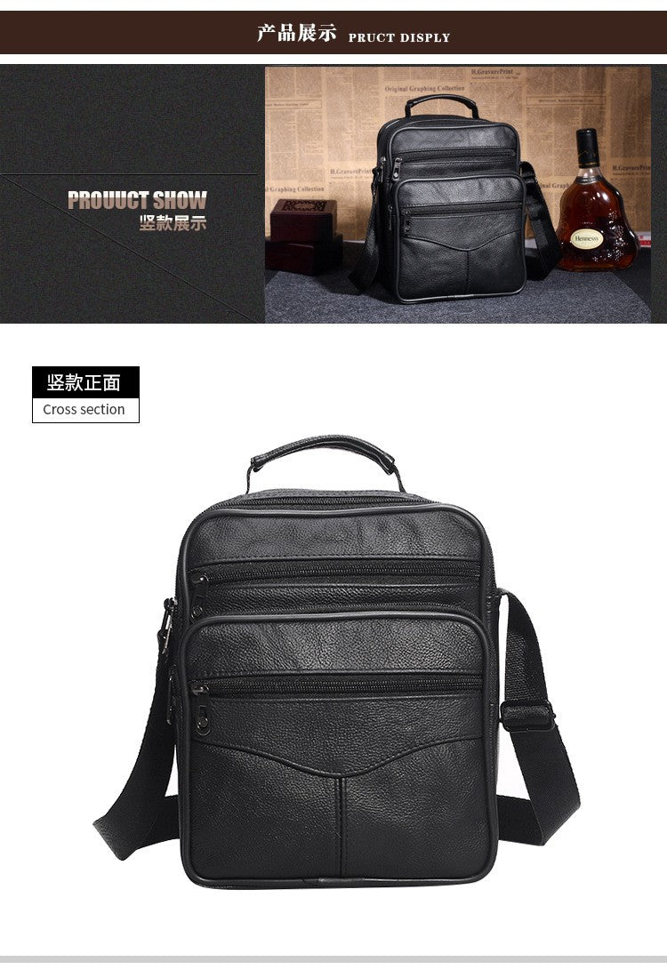 Men Genuine Leather Shoulder Bag Male Cowhide Leather Handbags Men's Large Zipper Messenger Bag Travel Tablet Bag Tote
