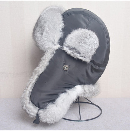 New Russia Winter Real fur Hat Men Outdoor Windproof Super Warm Real Rabbit Fur Bomber Hats Natural Soft Natural Rabbit Fur Caps
