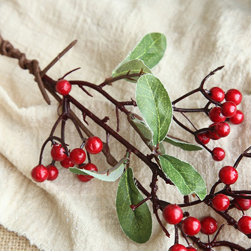70CM Artificial Red Berries Branch Christmas Tree Ornaments Fake Holly Flowers Bouquet Foam Fruit Plant For Household DIY Decor