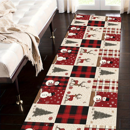 VIKAMA Christmas Red and White Checkered Rug Bedroom and Living Room Doormat Non-Slip, Stain-Resistant Floor Mat Home Decor