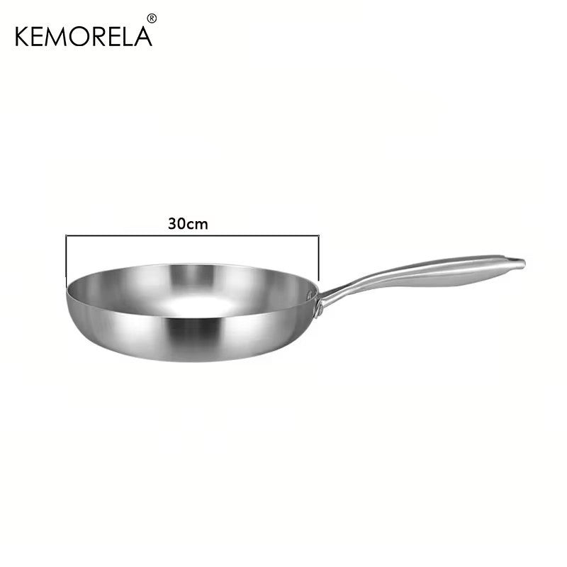 Frigideira de Aço Inoxidável 304 Antiaderente Panela para Bife Panela sem Revestimento Utensílios de Cozinha para Fogão a Gás e Cooktop de Indução