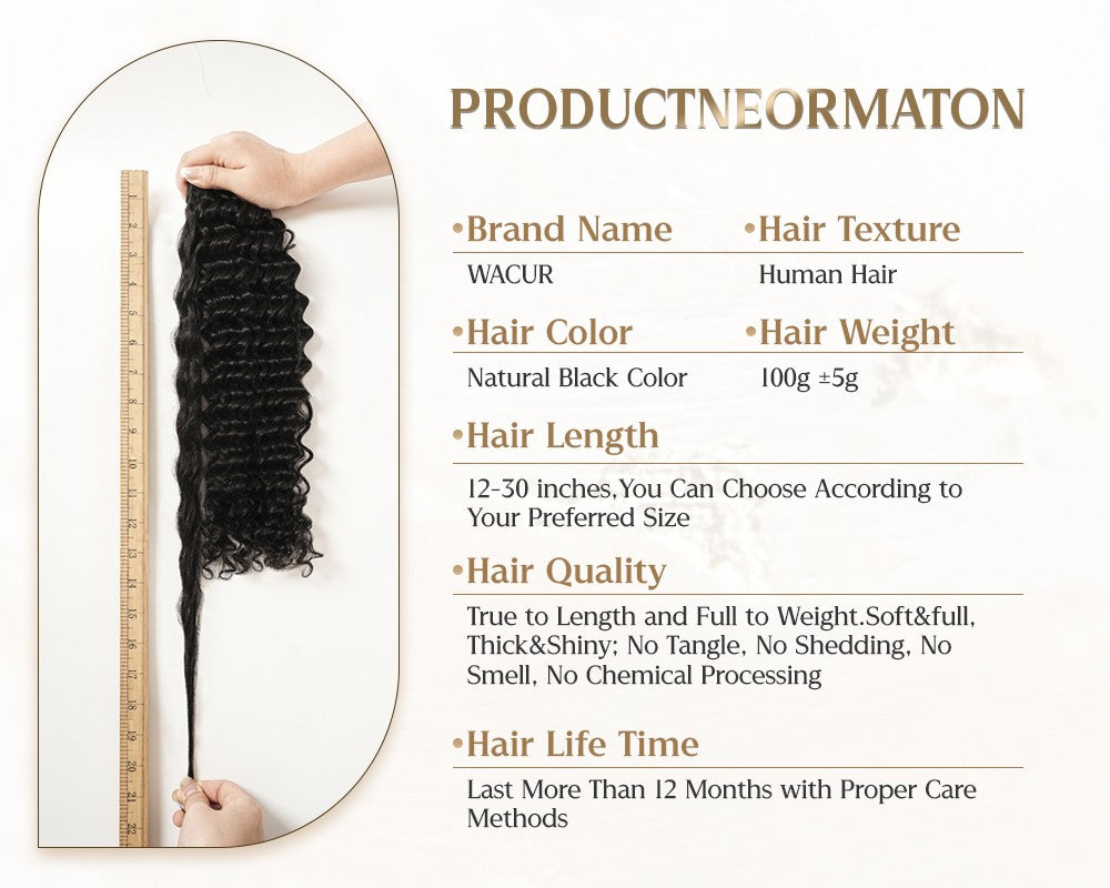 Cabelo Humano Real Trançado Wacur 12A Onda Profunda 12-30 Polegadas Preto Natural 100% Cabelo Remy Virgem para Mulheres