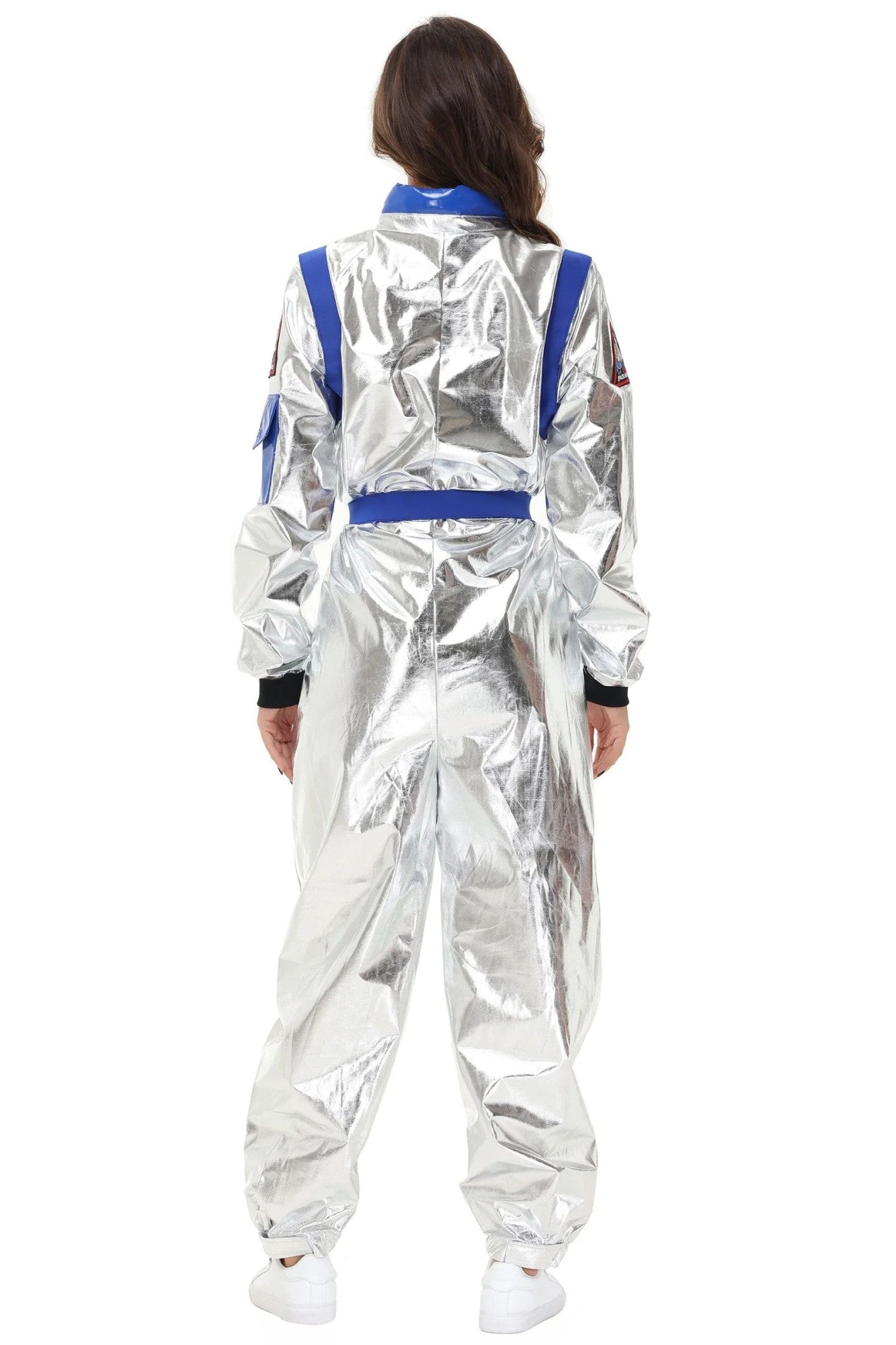 Adult Silver Astronaut Costume Men Women Spaceman Suit Space Jumpsuit Halloween Cosplay Party Dress Up