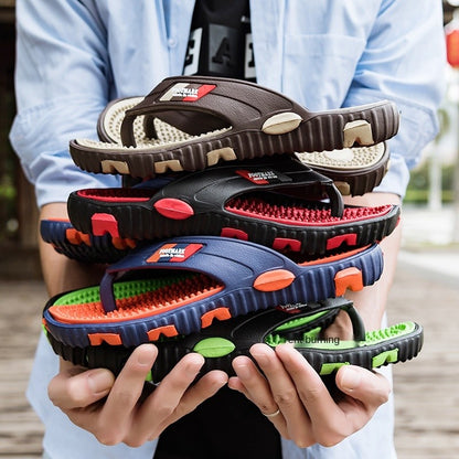 Ngouxm Summer Big Size Youth Slippers Men Massage Non-Slip Cool Outside Flip Flops Breathable Thick-Soled Toe Sandals