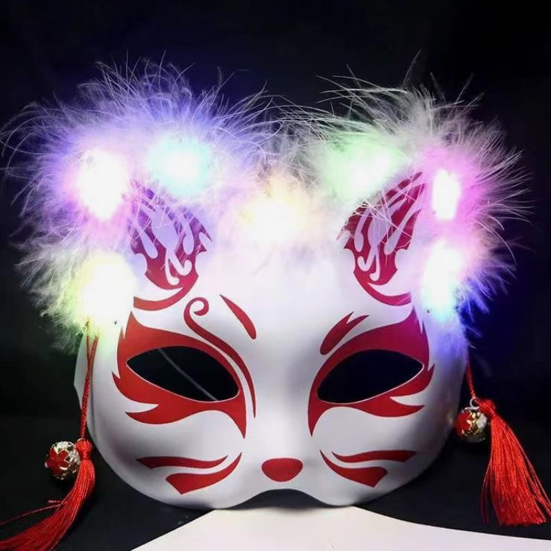 6pcs Led Cat Masks Halloween Decorations Glowing Furry Fox Masquerade Masks Diy Painted Light Up Performance Party Cosplay Masks