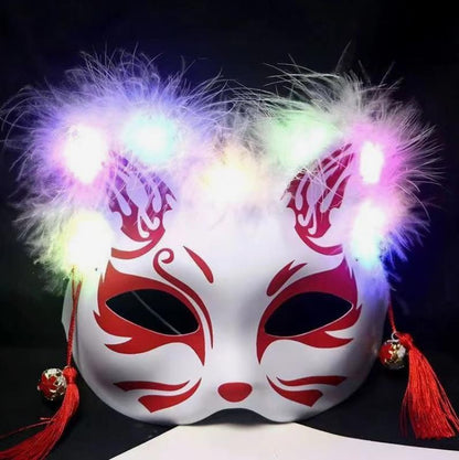 6pcs Led Cat Masks Halloween Decorations Glowing Furry Fox Masquerade Masks Diy Painted Light Up Performance Party Cosplay Masks