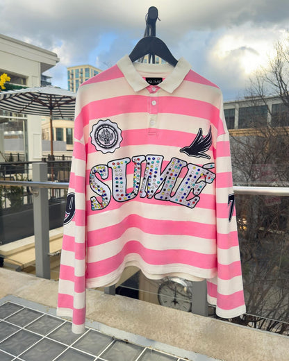 Sume Gothic Klein Stone Embroidery Loose Long Sleeved T Shirt Y2k Harajuku Hip Hop Men Women Stripe Polo Shirt Lapel Neck Shirt