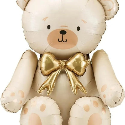 Cartoon 3D Matte Seated Bear Aluminum Foil Balloon with Button Bow Baby Shower Birthday Wedding Party Decorations Kids Gift Toys