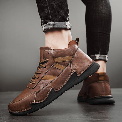 Handmade Mens Low Top Sneakers Classic Mens Leather High Top Shoes Fashion Outdoor Motorcycle Boots Lace Up Non-Slip Ankle Boots