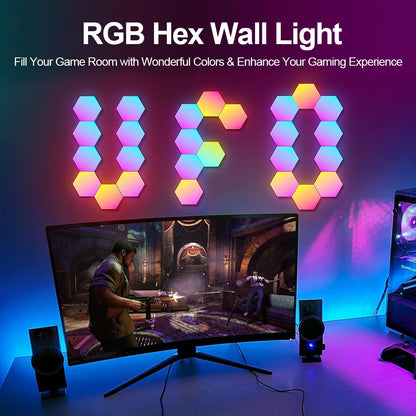 RGB Smart Hexagonal Wall Lamp Color changing Ambient Night Light DIY Shape Music Rhythm APP For Game Room Bedroom Intelligent