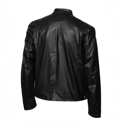 Casual High Quality Men's Slim Fit Biker Leather Jacket Stand Collar Pocket Decorated Motorcycle Style Casual Outerwear 5XL
