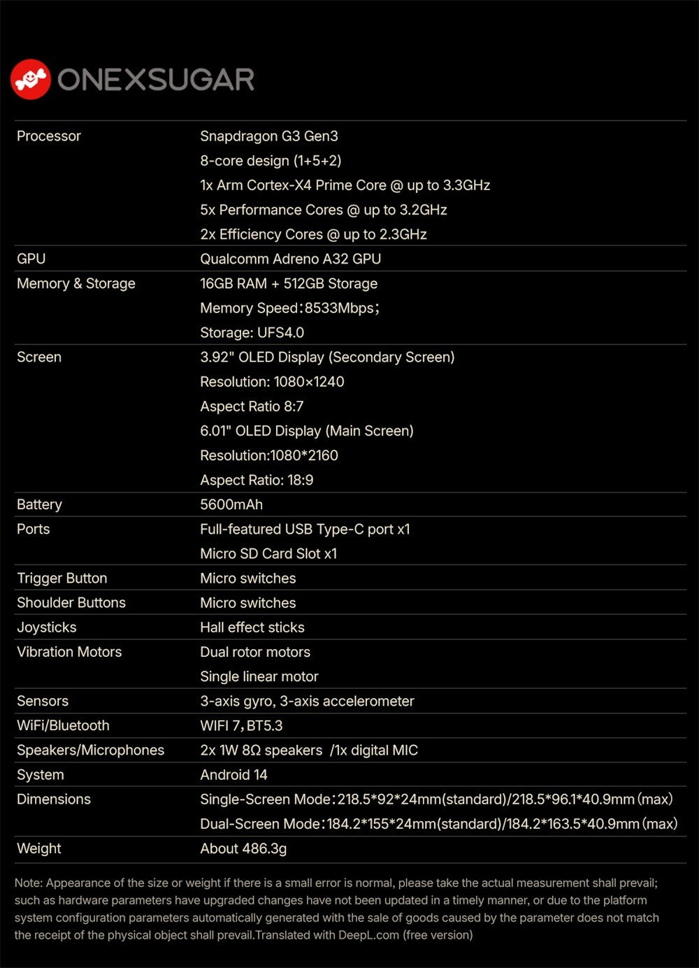 OneXugar SUGAR 1 Foldable Dual OLED Handheld Game Console Android 14 Snapdragon G3 Gen3 16GB 512GB Portable Gaming Handheld