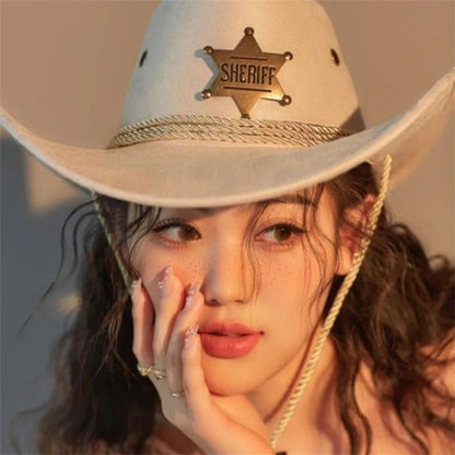Western Cowboy Hat Retro Sheriff Cap Sunscreen With Wind Rope Hat Men And Women Horseback Riding Tourism Fishing Sunshade Cap