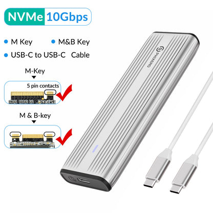 PHIXERO M.2 NVMe SATA SSD Enclosure Duplo Protocolo NVMe para Adaptador USB 10Gbps USB 3.1 Gen2 USB C Case Externo Liga de Alumínio
