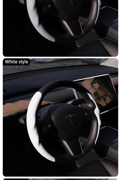 For Tesla Model Y Juniper 2025+ Steering Wheel Cover All Season Universal Deer Suede Sports Steering Wheel Cover