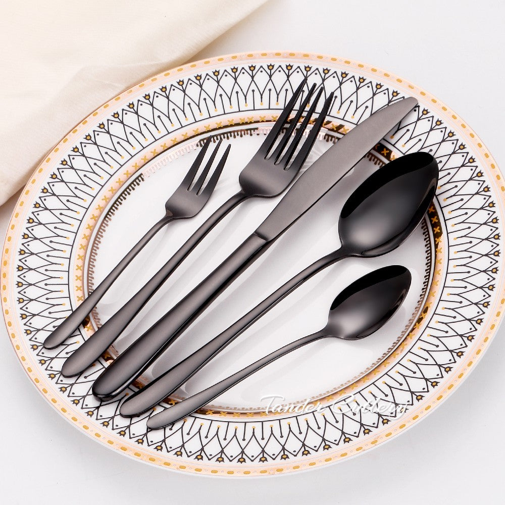 30/35/40 Peças Talheres Ocidentais Aço Inoxidável Preto Conjunto de Talheres Elegante Conjunto de Jantar Espelho Faca Garfo Colher Utensílios de Cozinha