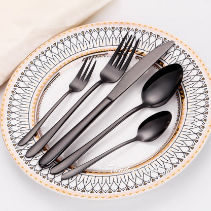 30/35/40 Peças Talheres Ocidentais Aço Inoxidável Preto Conjunto de Talheres Elegante Conjunto de Jantar Espelho Faca Garfo Colher Utensílios de Cozinha